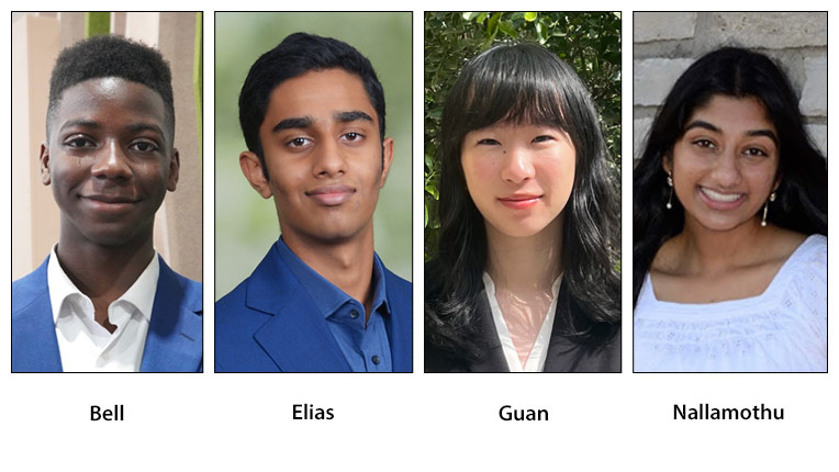 2022-2023 Cutler Bell recipients Okezue Bell, Nathan Elias, Hannah Guan, Sirihaasa Nallamothu