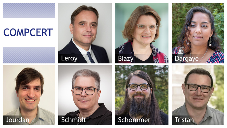 2021 ACM Software System Award recipients Xavier Leroy, Sandrine Blazy, Zaynah Dargaye,  Jacques-Henri Jourdan, Michael Schmidt, Bernhard Schommer, and Jean-Baptiste Tristan.