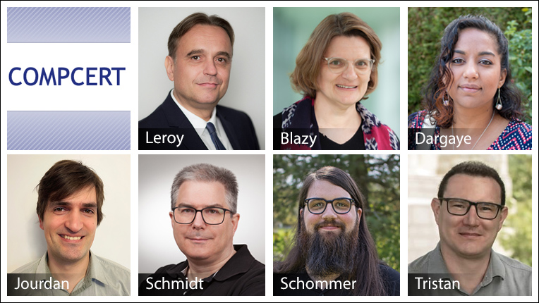 2021 ACM Software System Award recipients Xavier Leroy, Sandrine Blazy, Zaynah Dargaye, Jacques-Henri Jourdan, Michael Schmidt, Bernhard Schommer, and Jean-Baptiste Tristan.